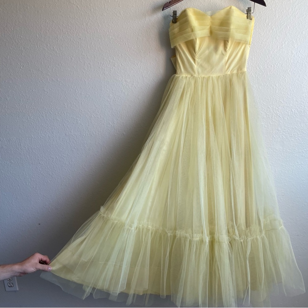 Vintage 1950s strapless tulle butter yellow prom dress by Emma Domb California